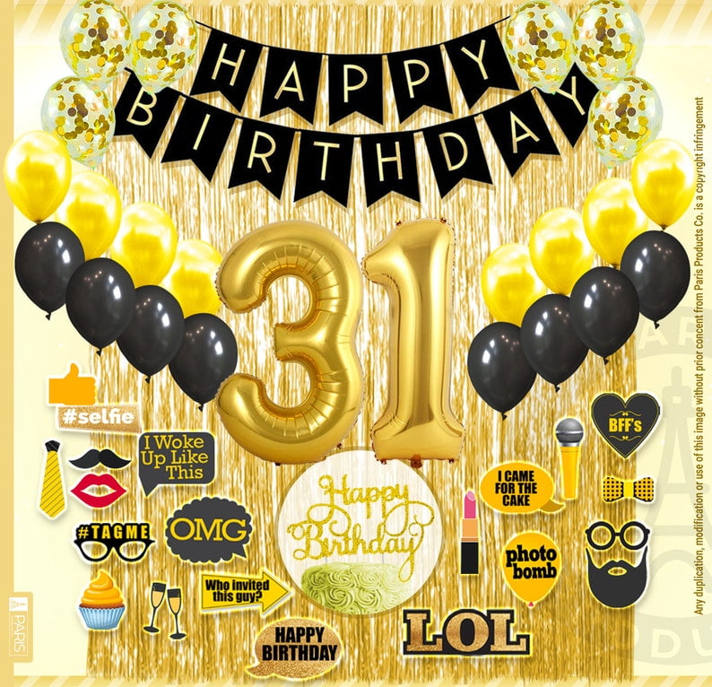31st Birthday Decoration Black and Gold for Boy & Girl, 31st Cake Topper, 31st Party Supplies for Her and Him, 31st Birthday Photo Props - Walmart.com
